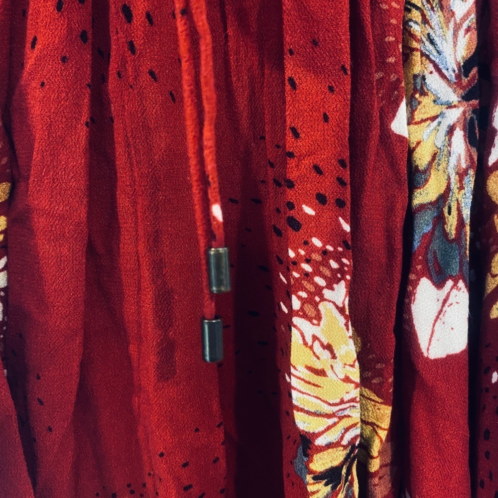 Free People Red Floral Lace Up Boho‎ Mini Dress Sleeveless Large OB502239 - Picture 6 of 9